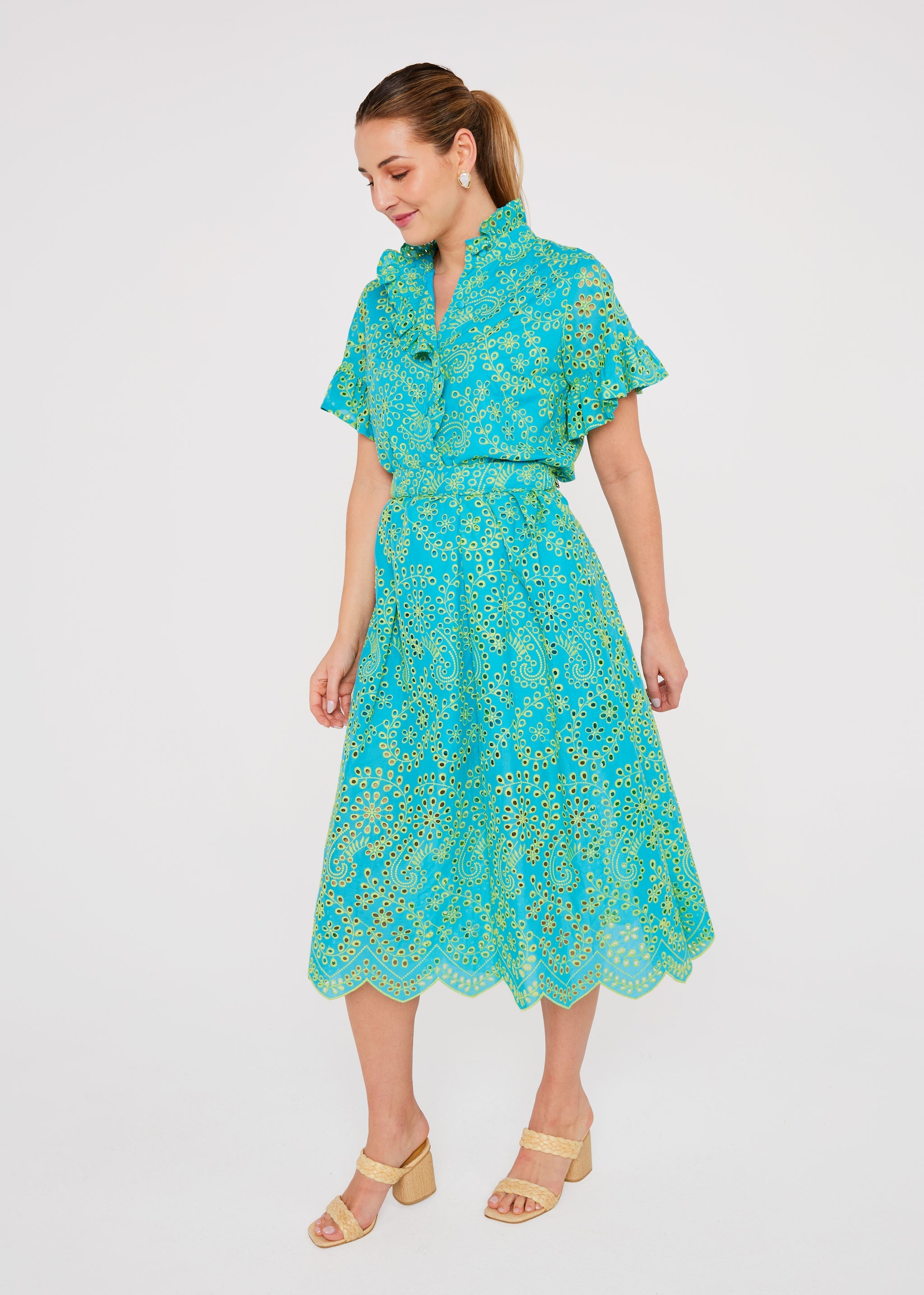Eden Skirt Teal and Chartreuse Jasmine Eyelet