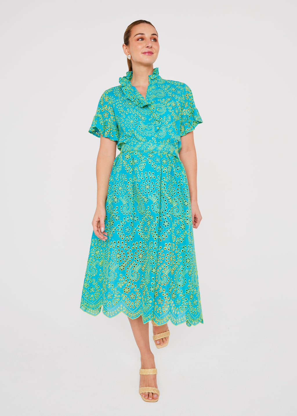 Sadie Top Teal and Chartreuse Jasmine Eyelet