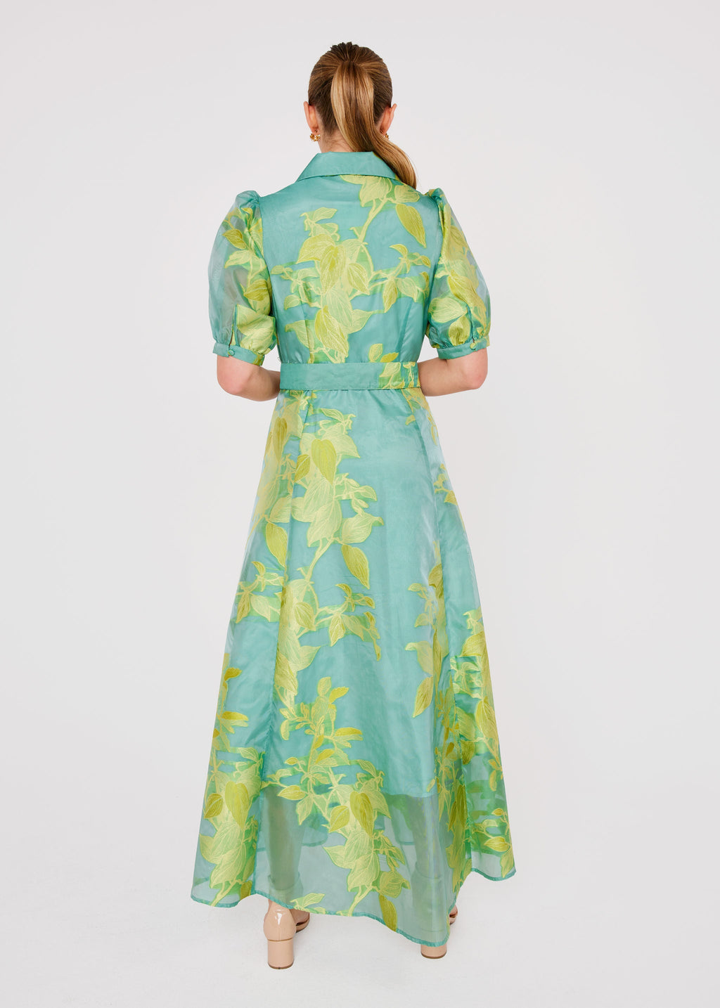 Charlotte Gown Teal Leaf Organza