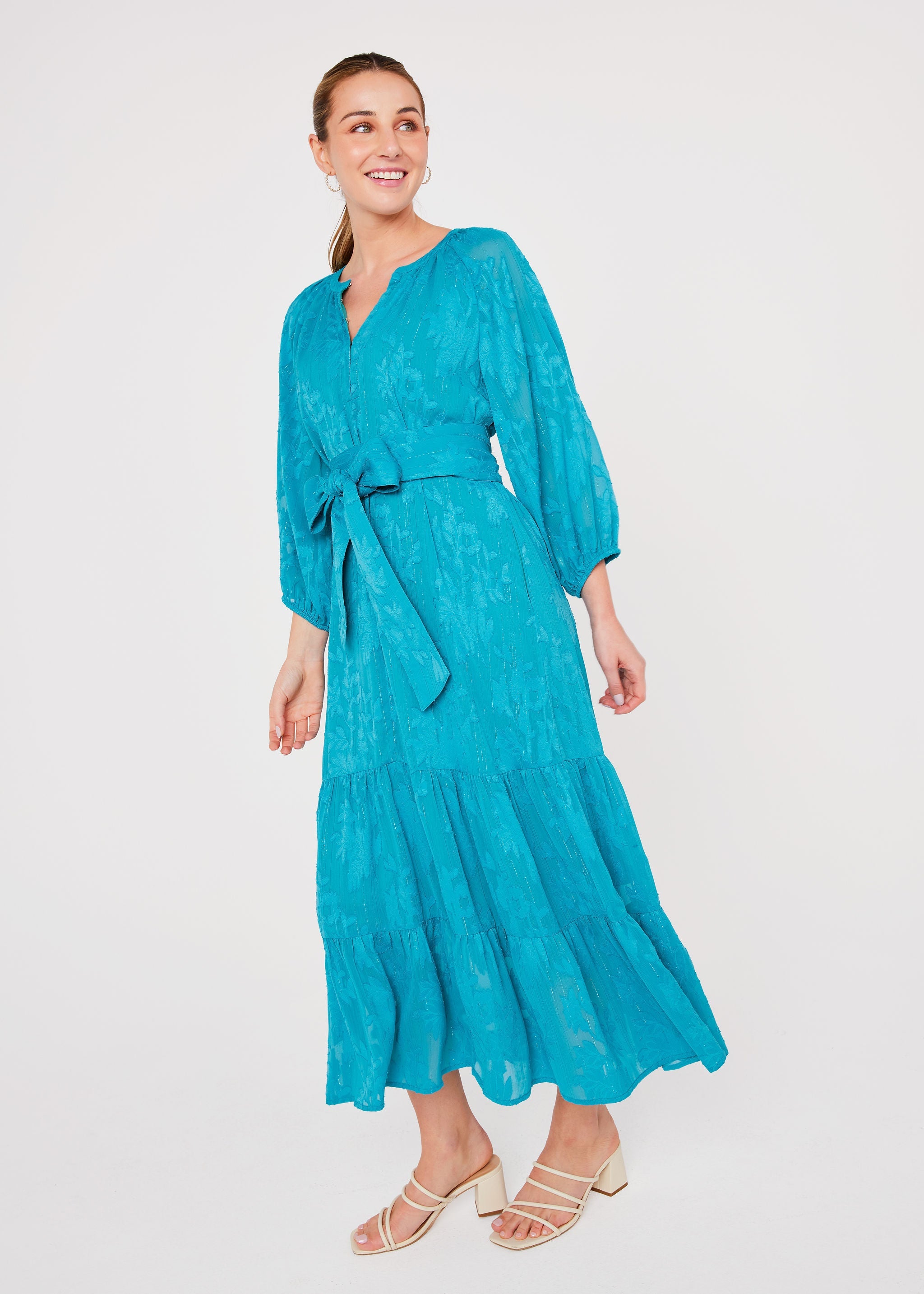 Elise Dress Teal Burnout Chiffon