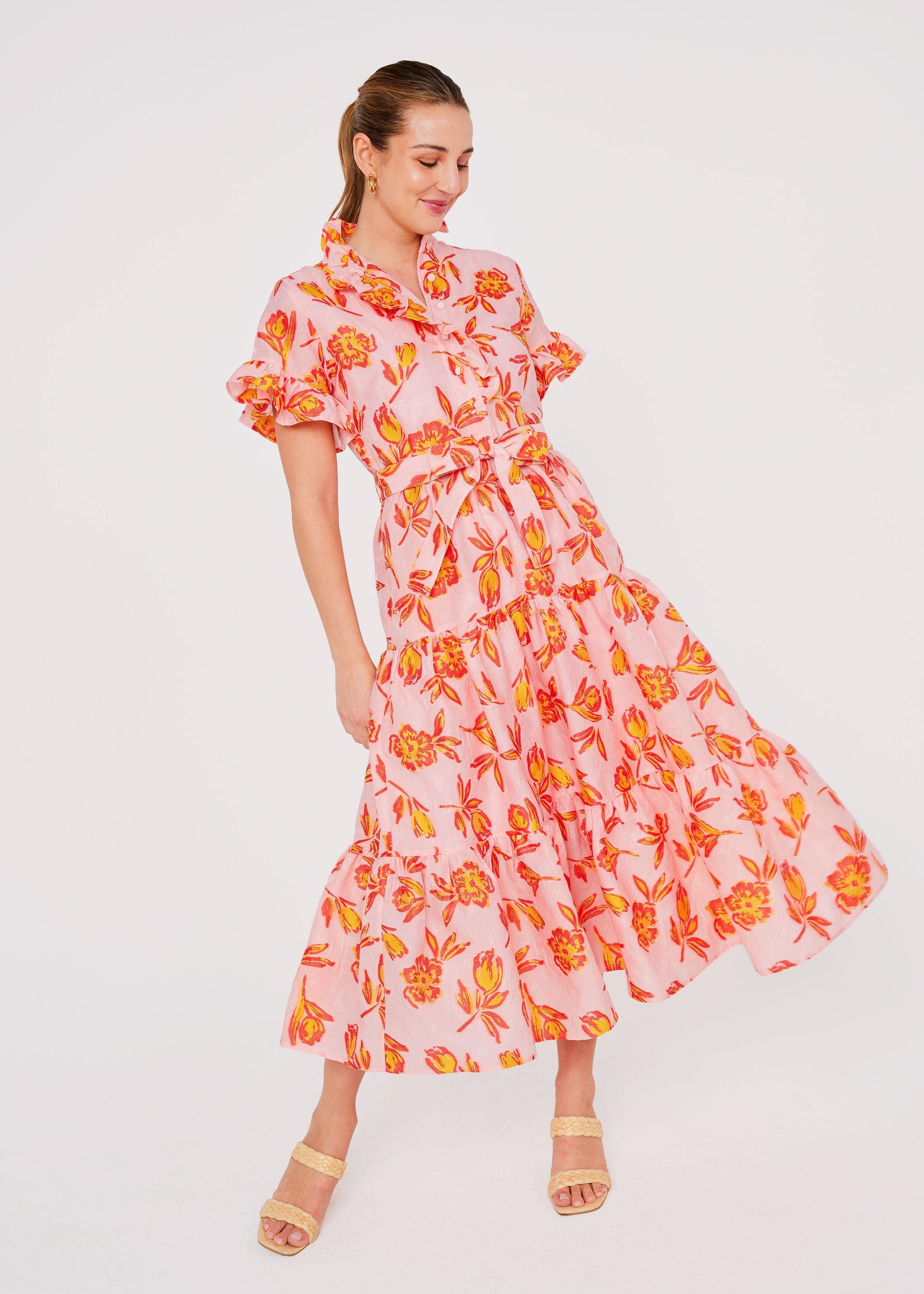 Sadie Maxi Dress Orange Tropical Tulip Jacquard
