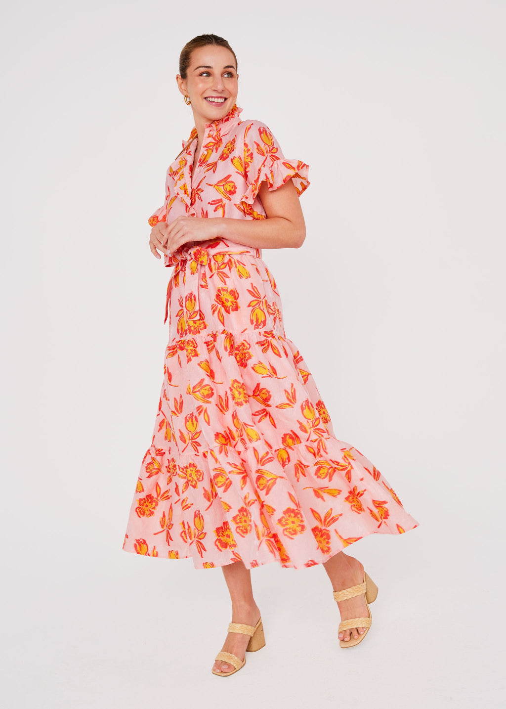 Sadie Maxi Dress Orange Tropical Tulip Jacquard