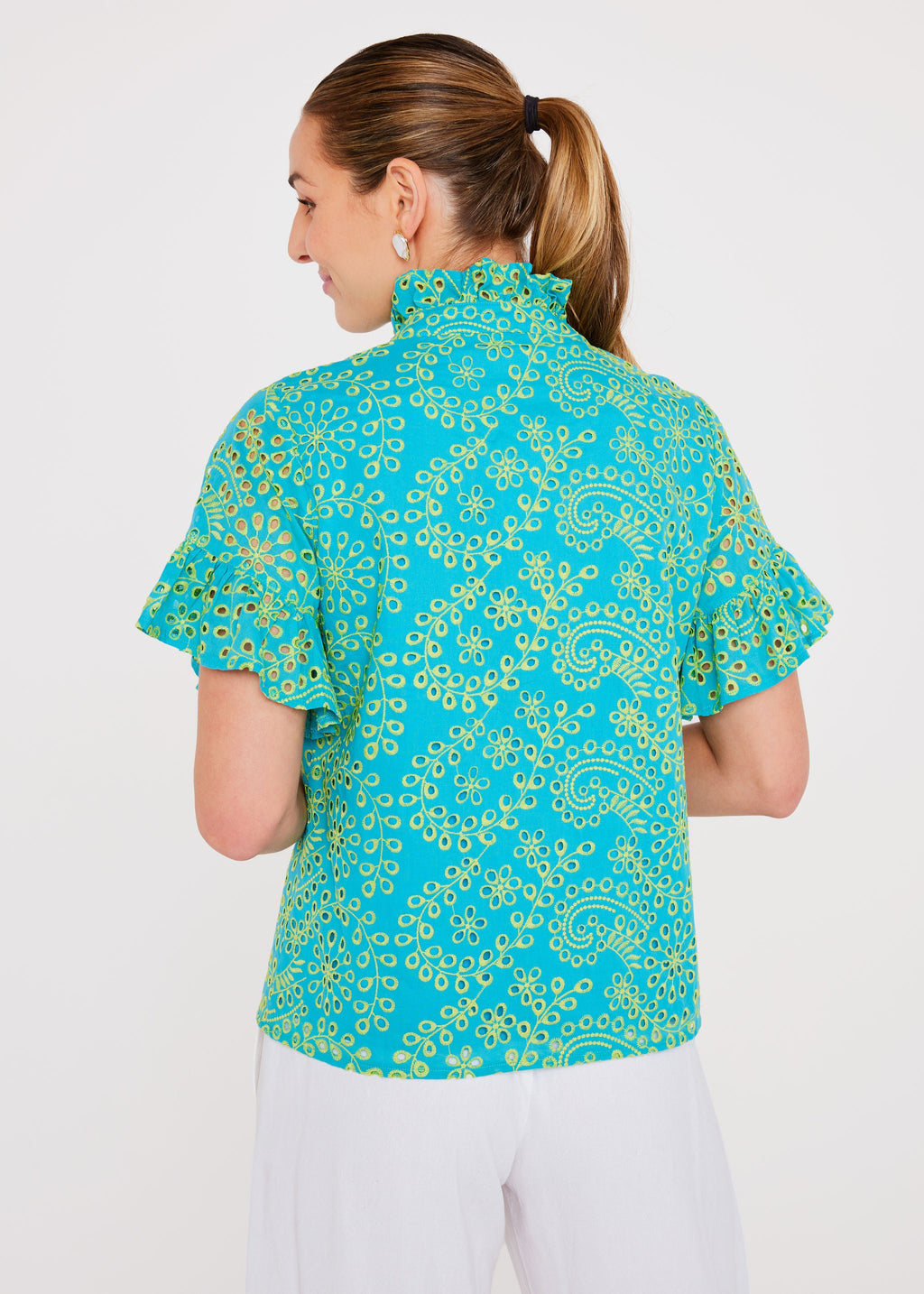 Sadie Top Teal and Chartreuse Jasmine Eyelet