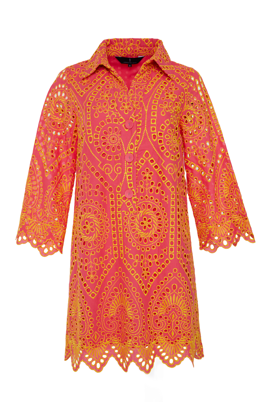 Piper Caftan Coral and Yellow Eyelet