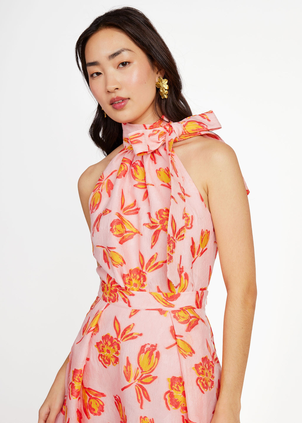 Rory Top Orange Tropical Tulip Jacquard