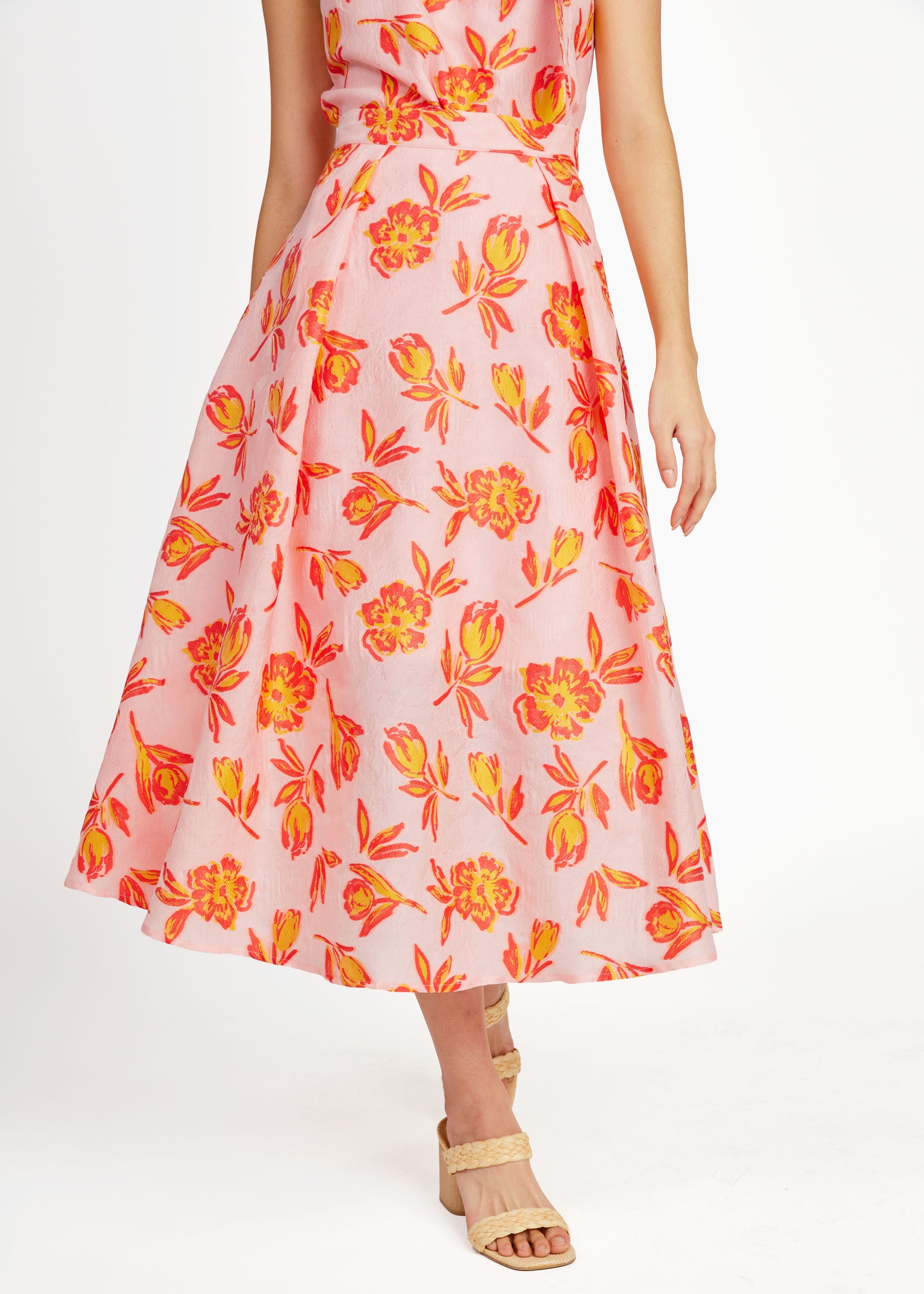 Eden Skirt Orange Tropical Tulip Jacquard