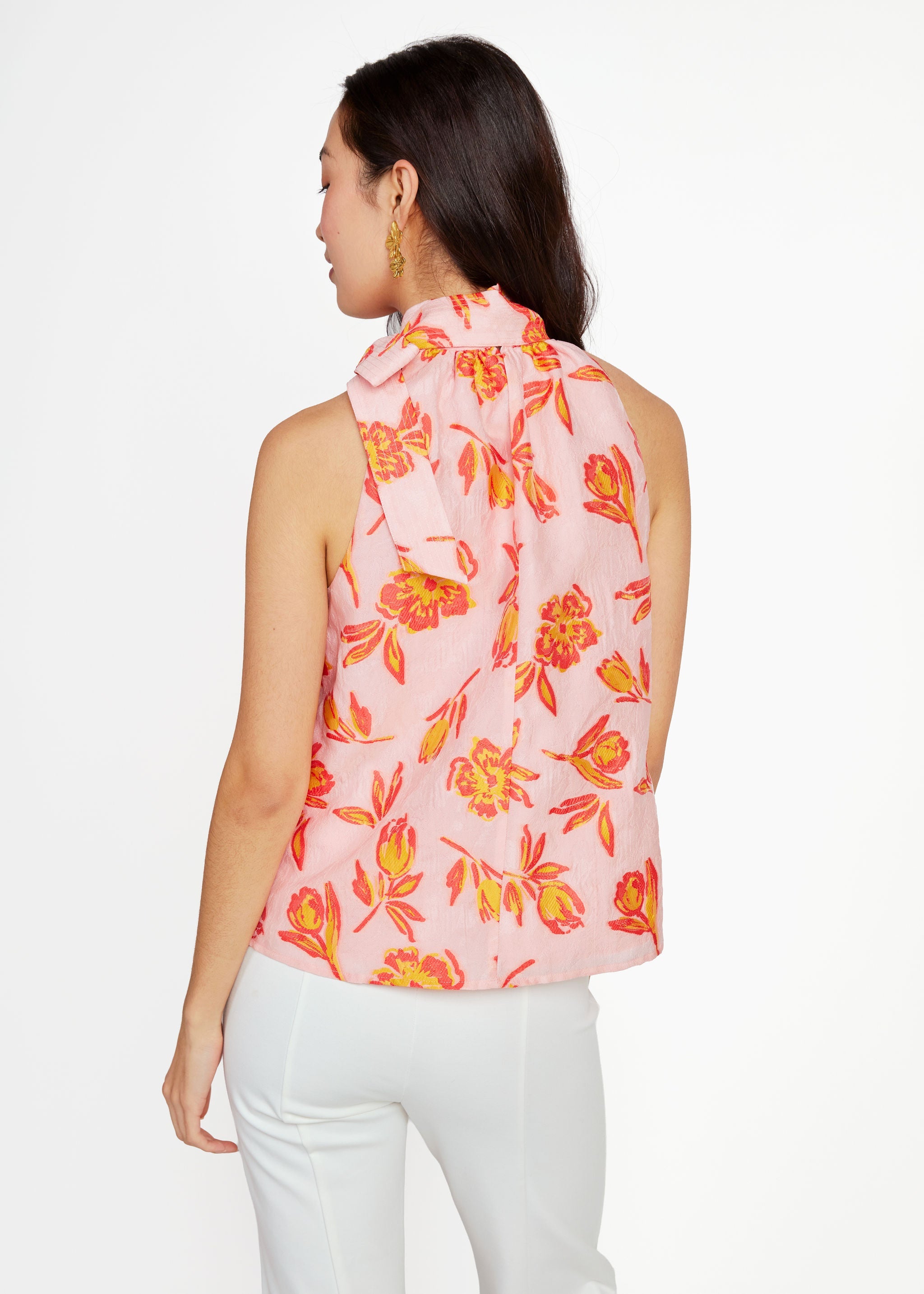 Rory Top Orange Tropical Tulip Jacquard