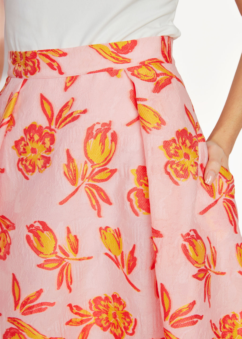 Eden Skirt Orange Tropical Tulip Jacquard