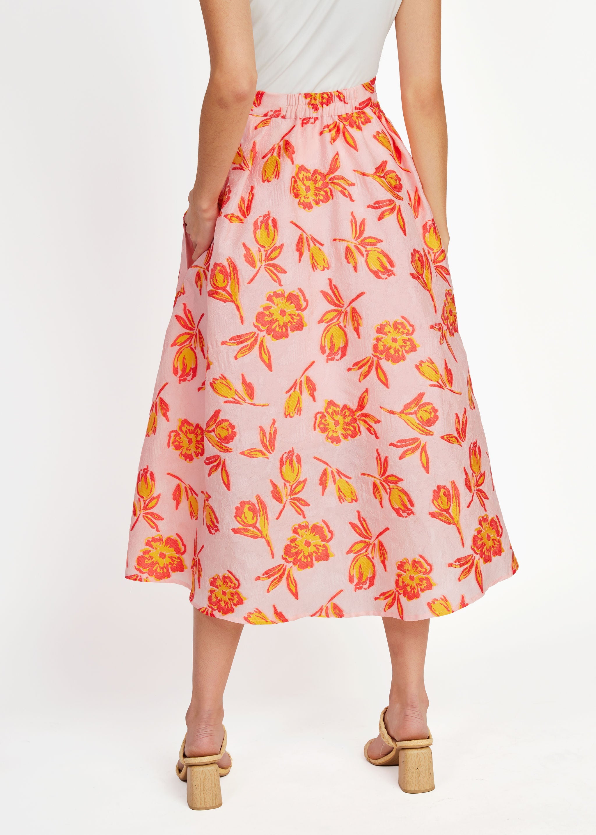 Eden Skirt Orange Tropical Tulip Jacquard