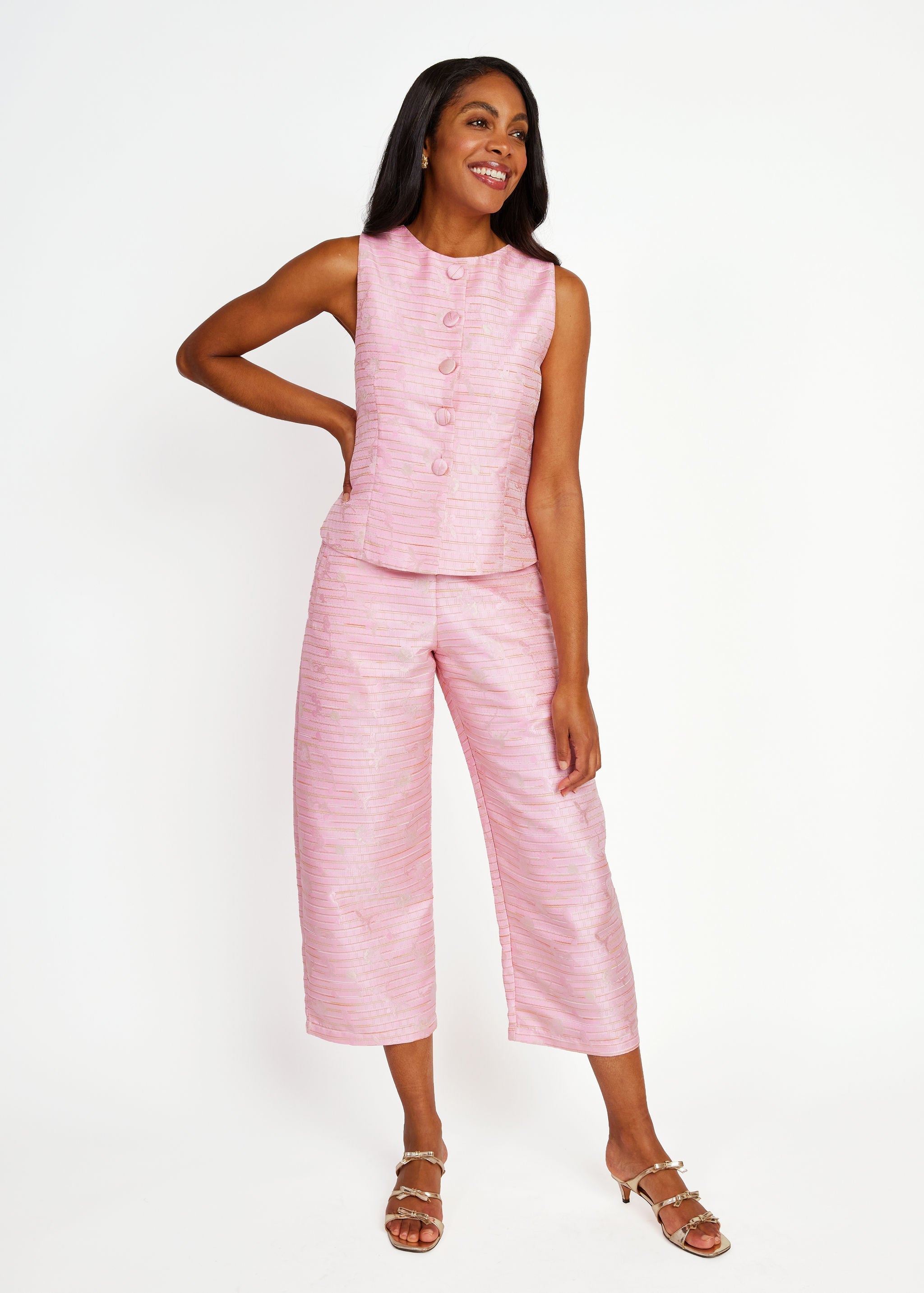 Callie Top Pink Textured Dupioni