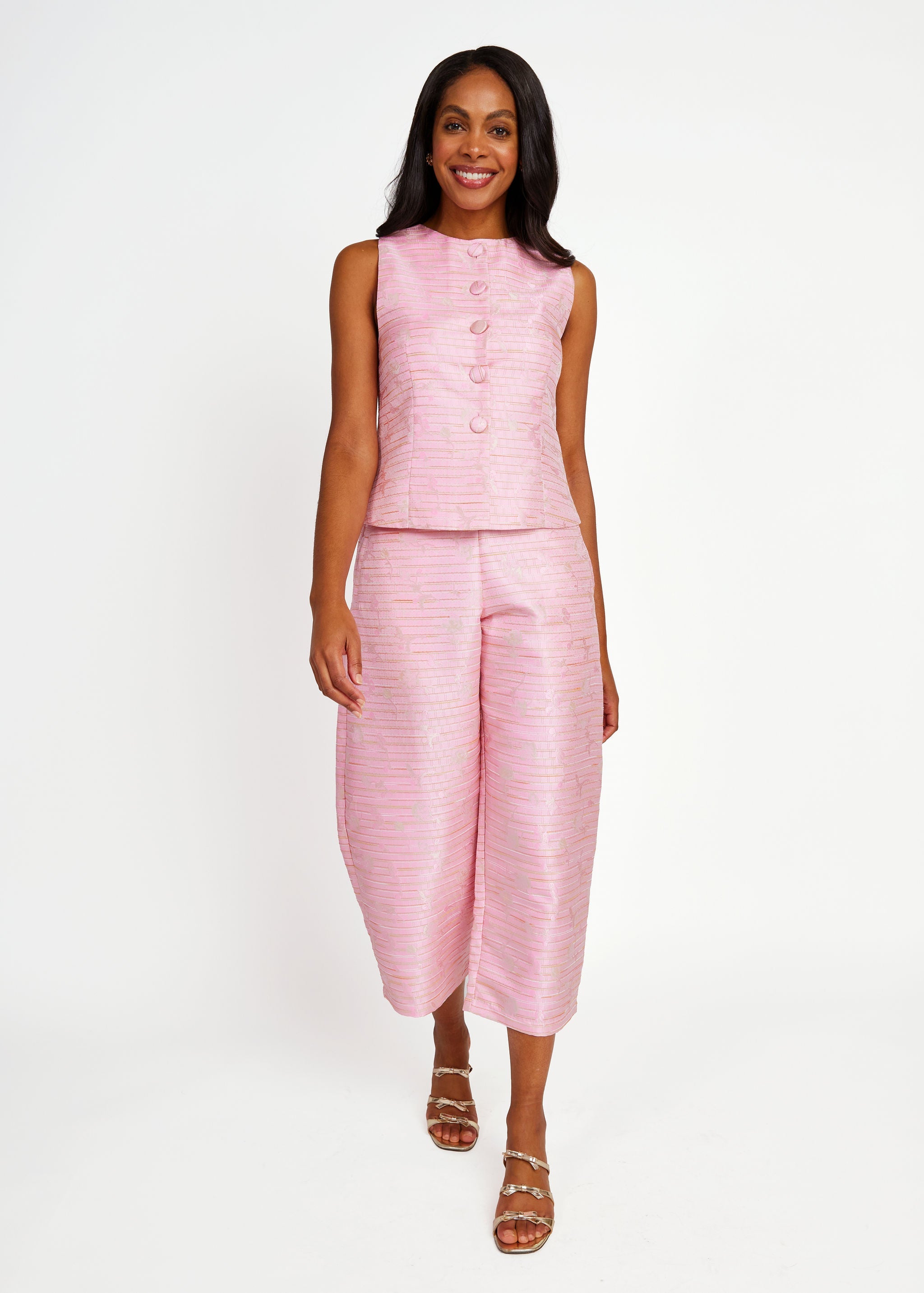 Callie Top Pink Textured Dupioni