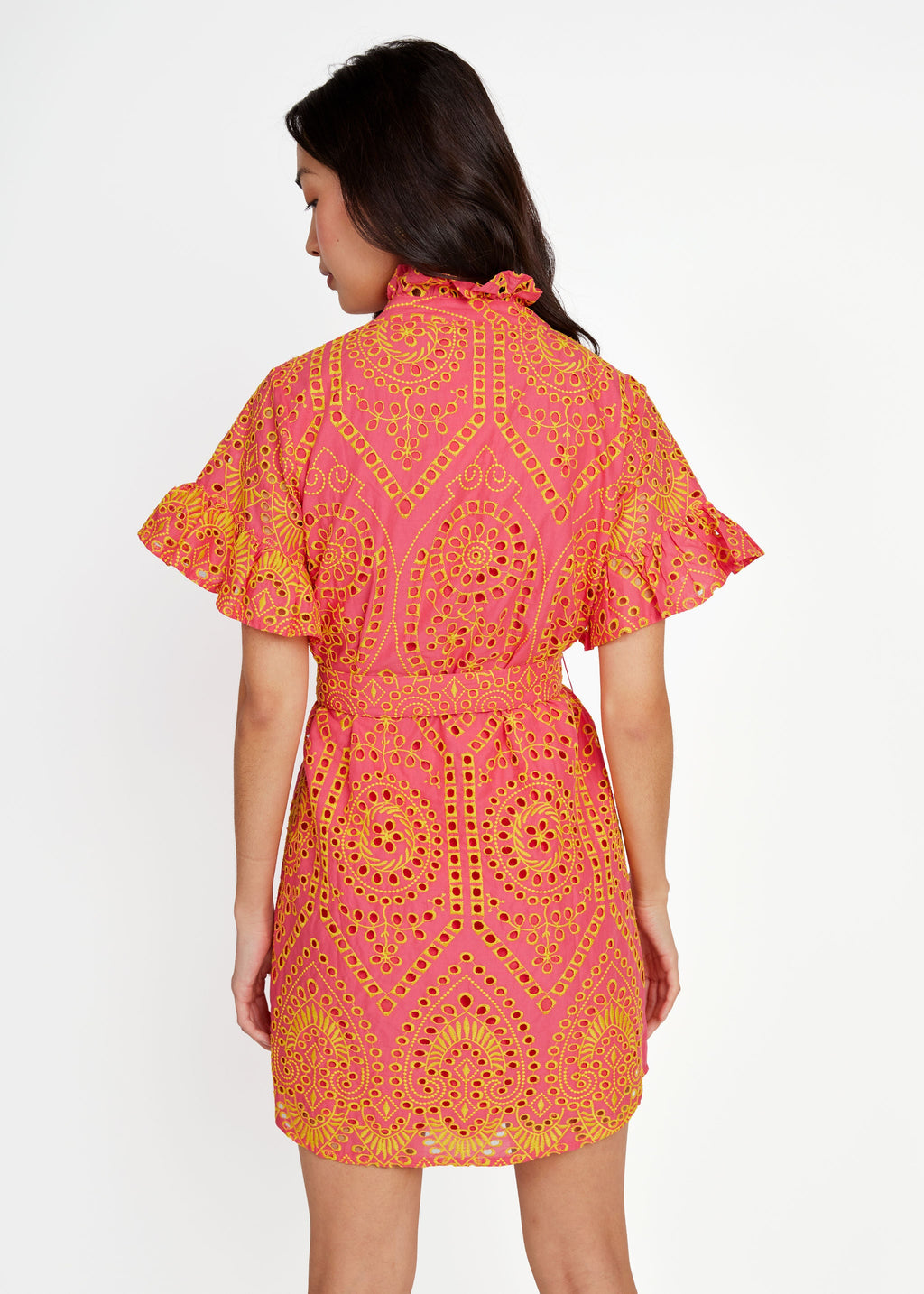 Katie Dress Coral and Yellow Eyelet