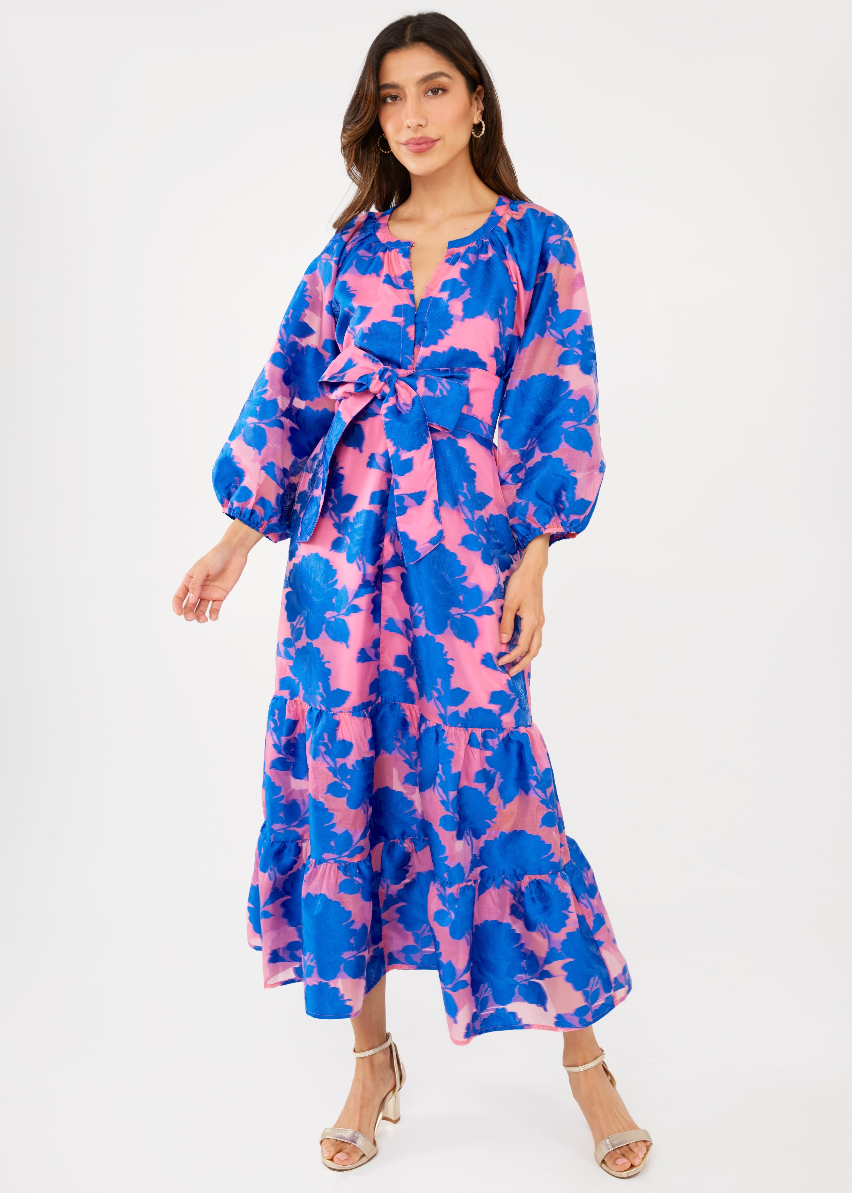 Elise Dress Pink and Blue Tea Rose Organza
