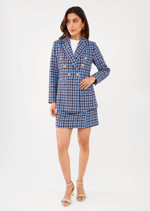 Calvin Blazer Blue and Brown Houndstooth Tweed