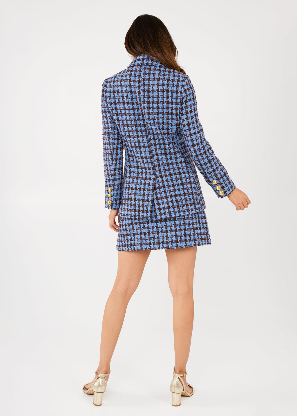 Jessica Skirt Blue and Brown Houndstooth Tweed