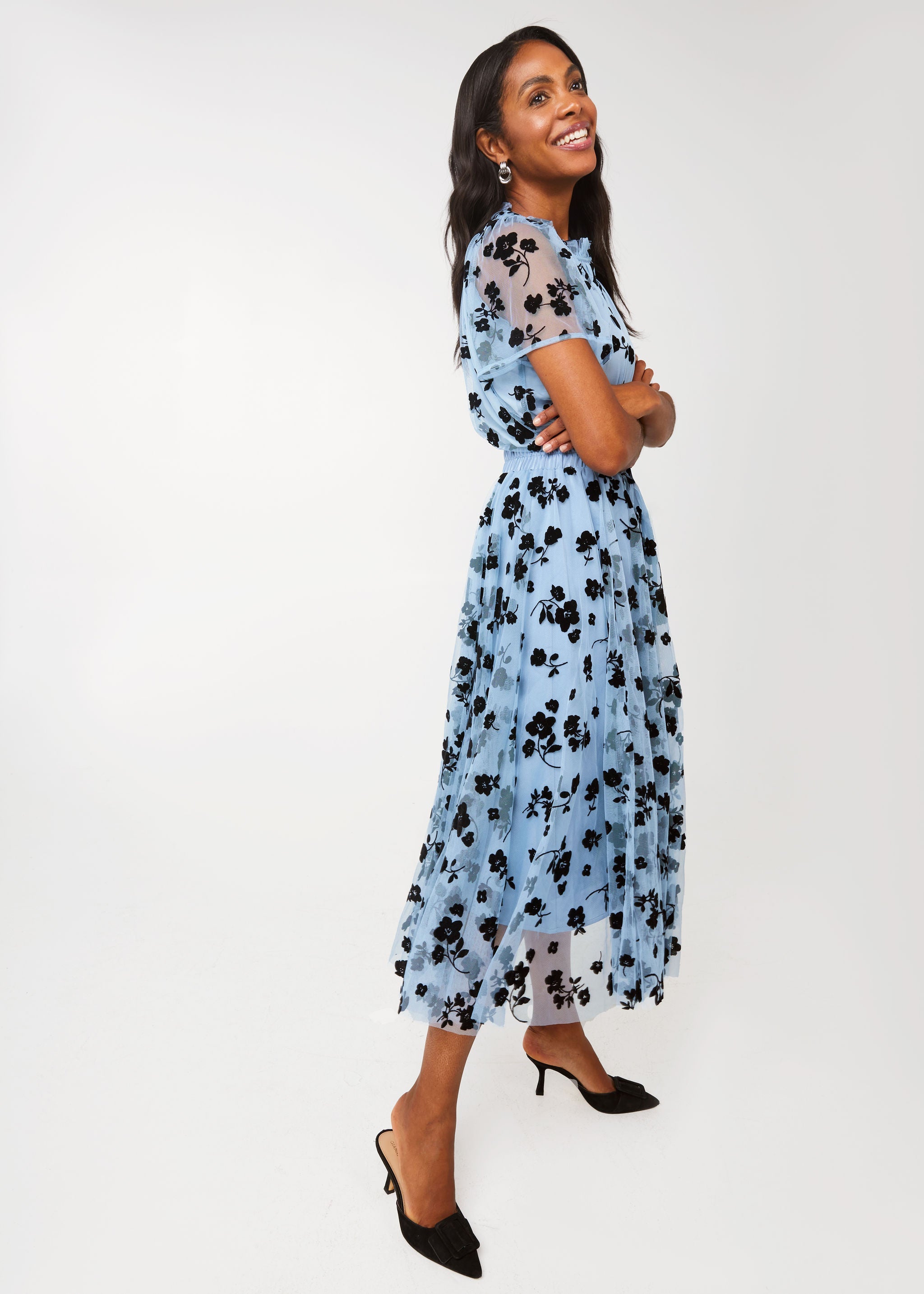 Quinn Blouse Blue Floral Velvet Tulle