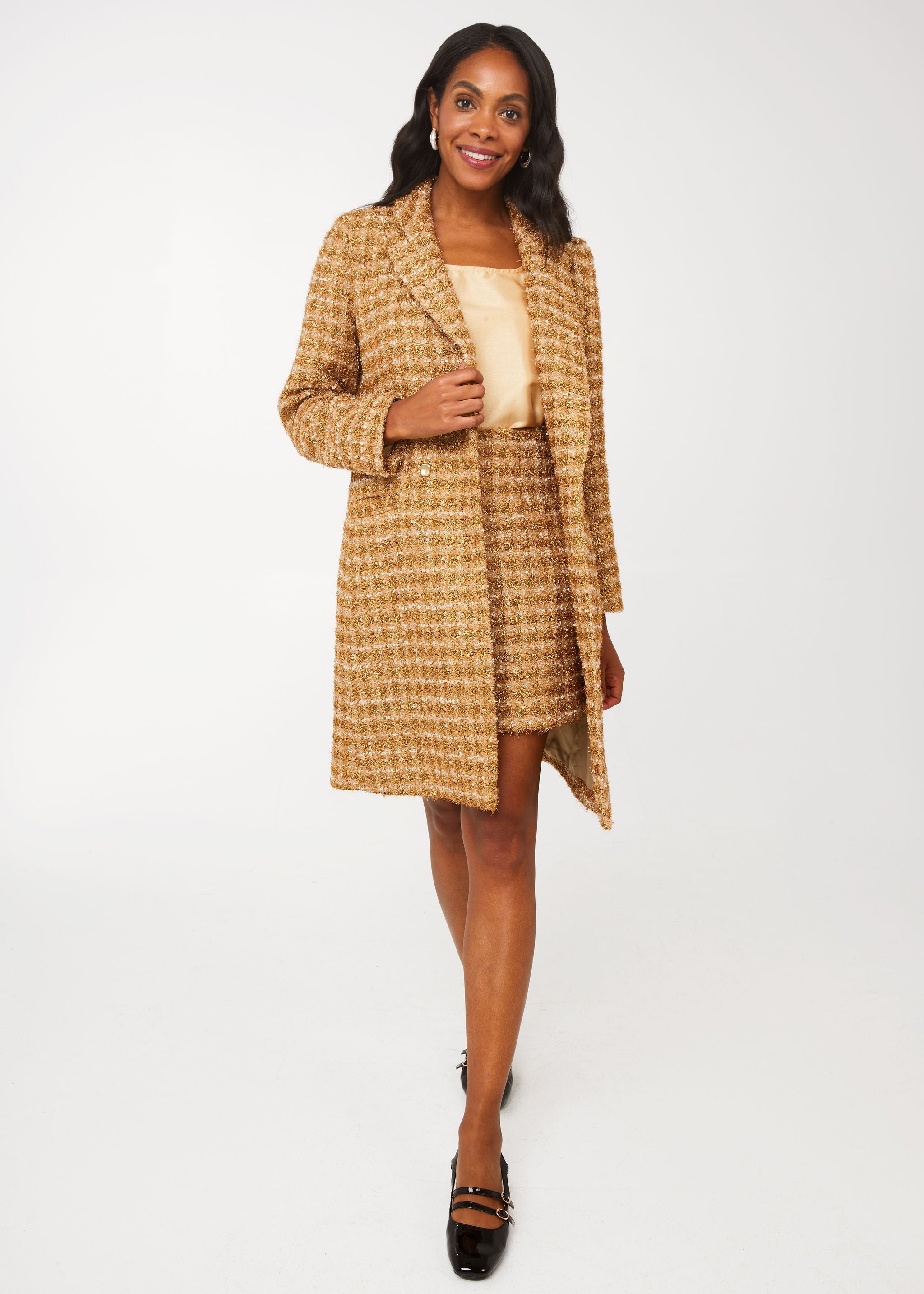 Abigail Coat Gold Tinsel Tweed – Designers Xpress