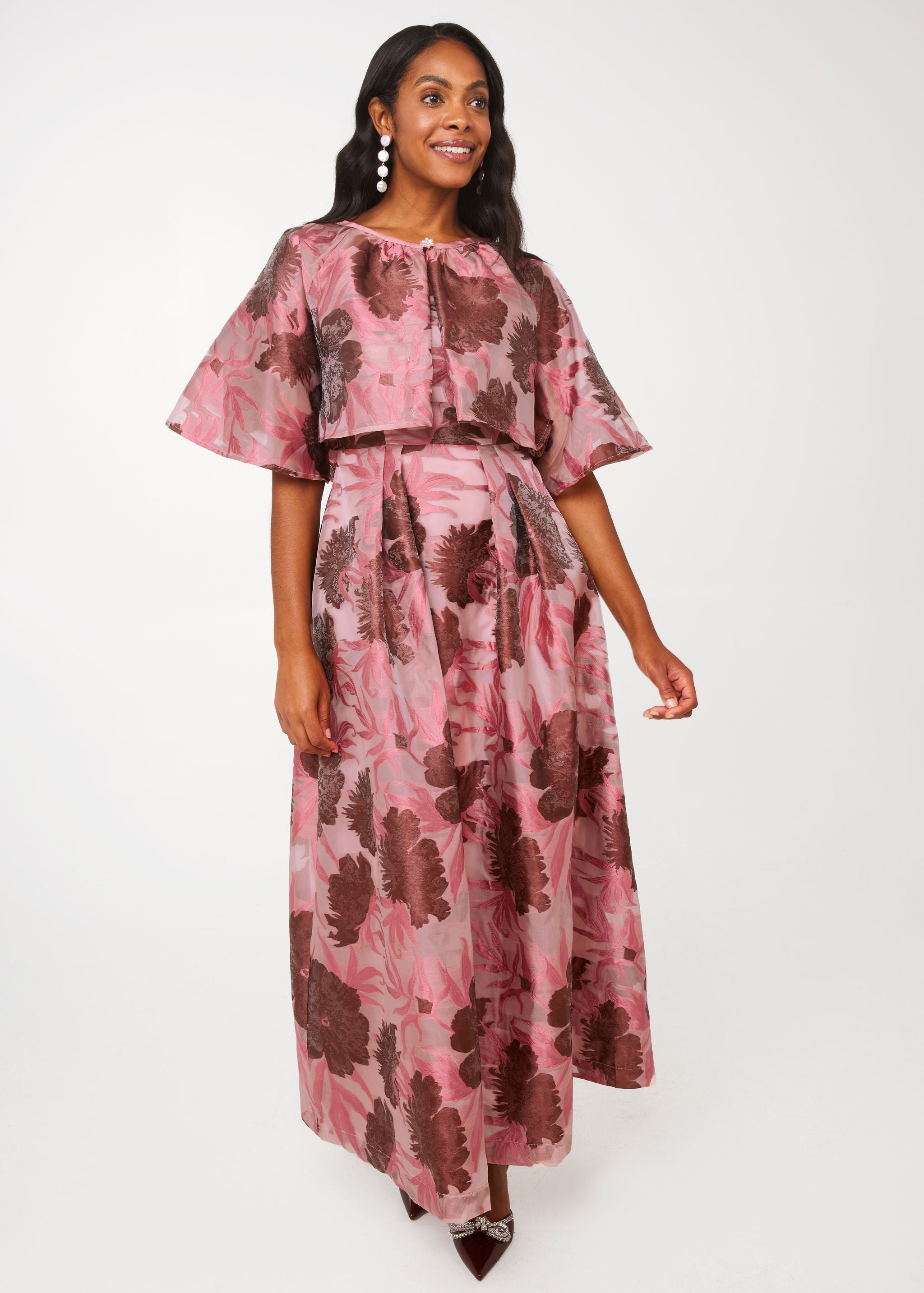 Alina Cropped Cape Blush Pansy Vine Organza