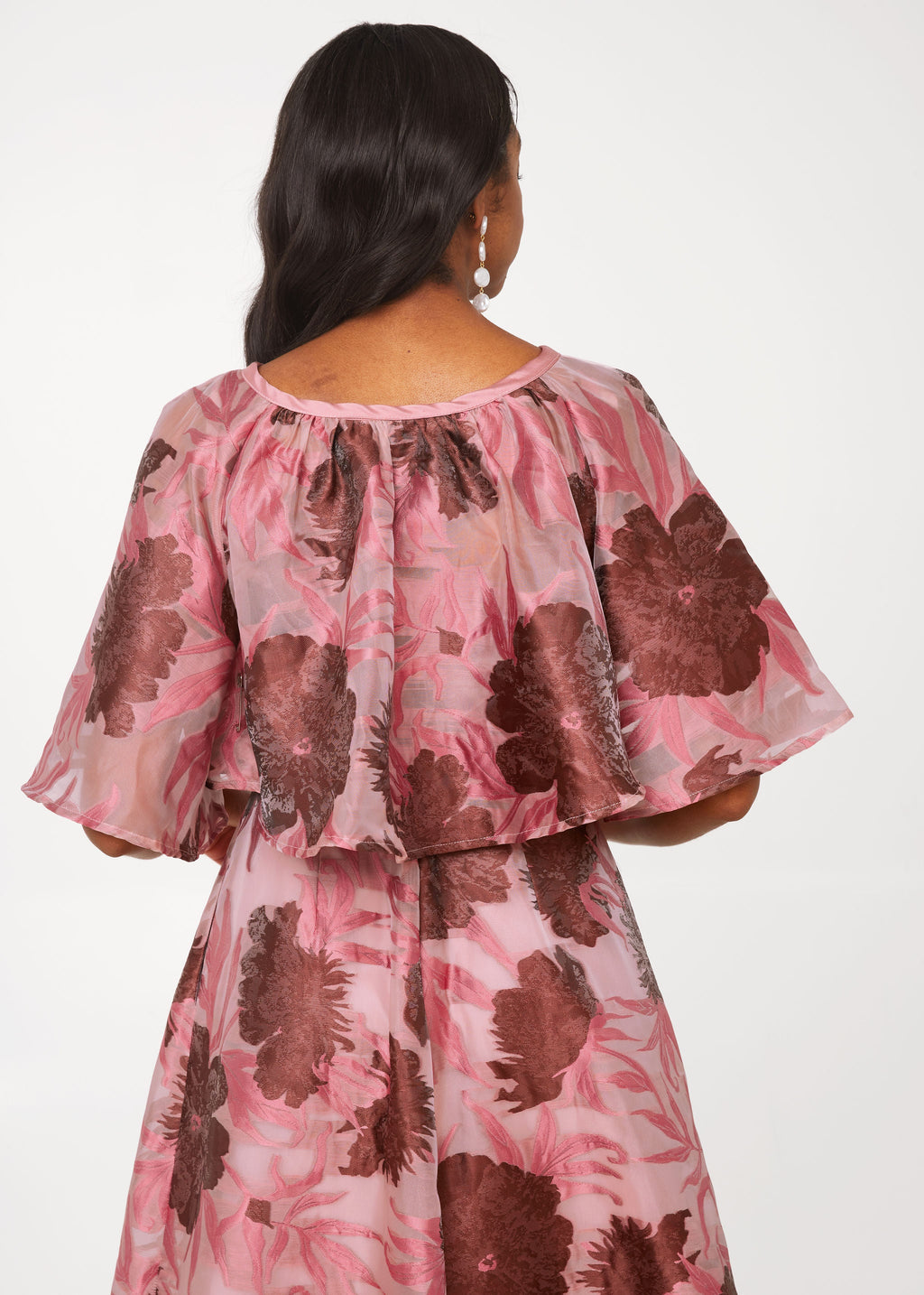 Alina Cropped Cape Blush Pansy Vine Organza