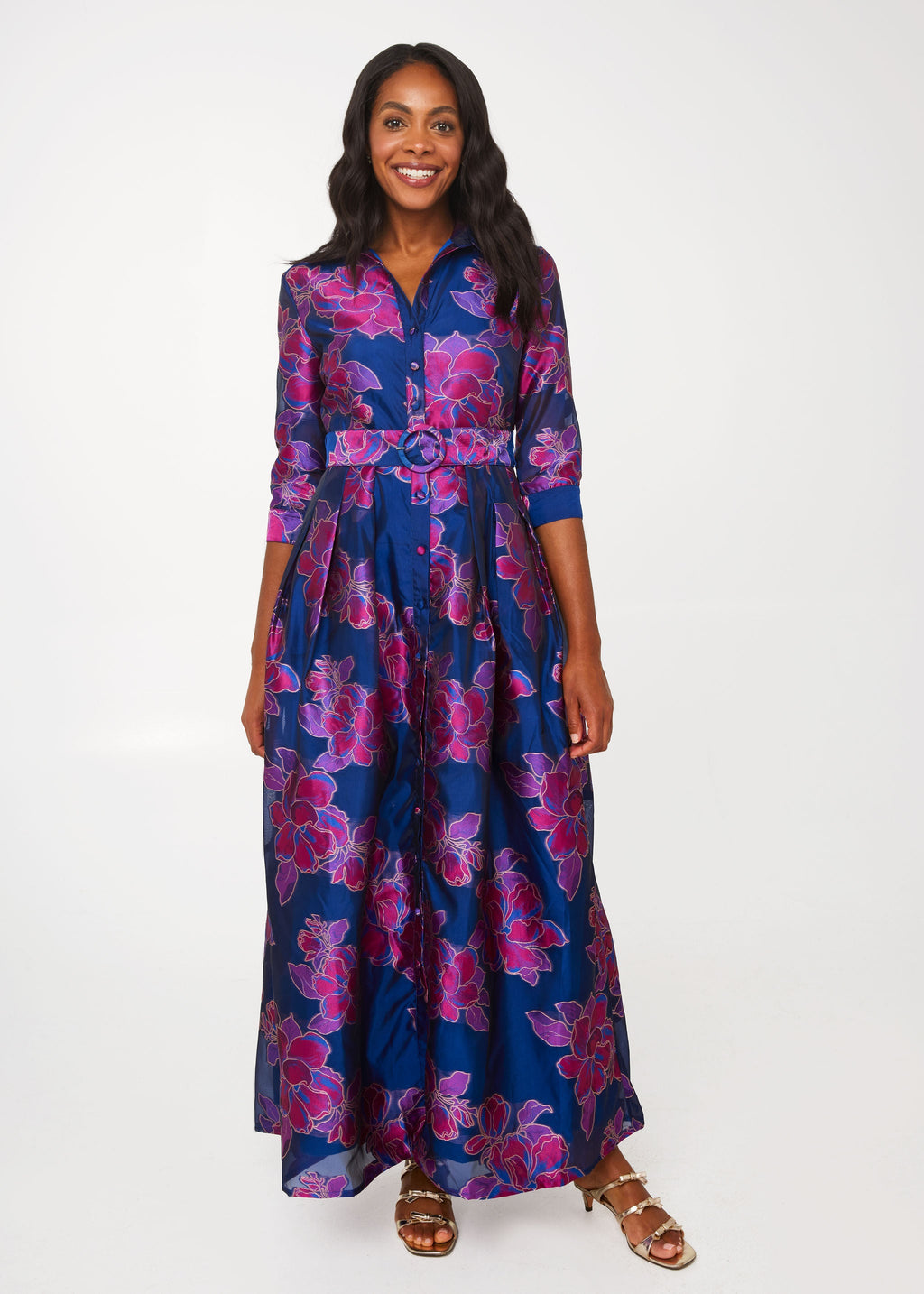 Cecilia Gown Fuchsia Navy Peony Organza