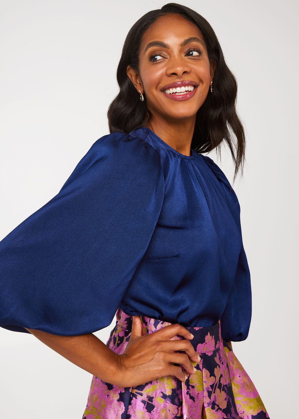 Hadley Top Navy Satin
