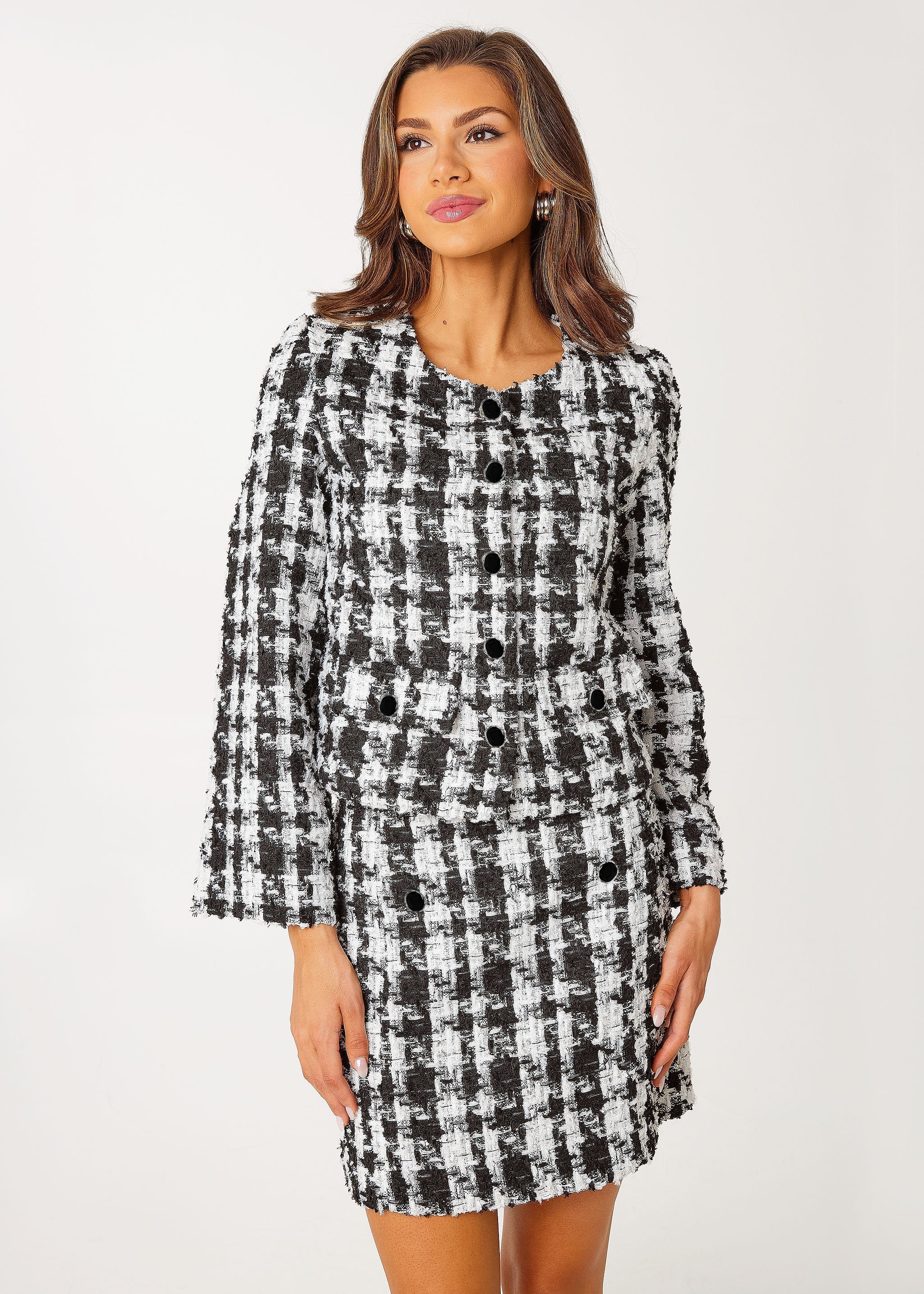 Kennedy Jacket Black and White Houndstooth Tinsel Tweed
