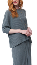 Erin Drop Shoulder 3/4 Sleeved Rib-Knit Top, Gray