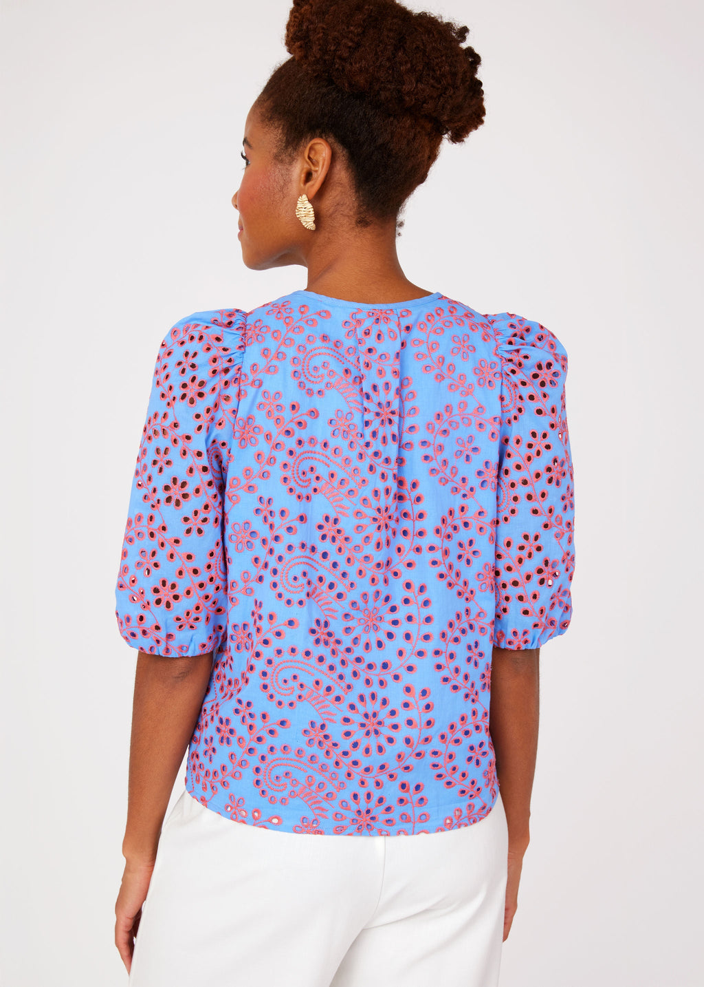 Florence Top Blue and Pink Jasmine Eyelet
