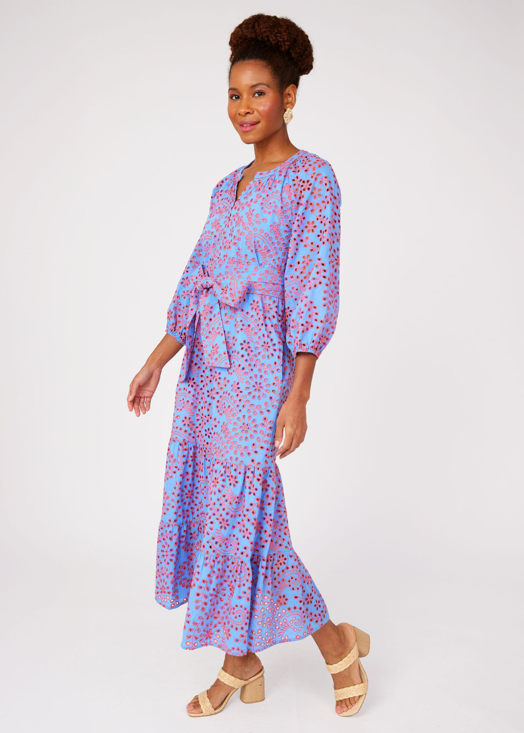 Elise Dress Blue and Pink Jasmine Eyelet