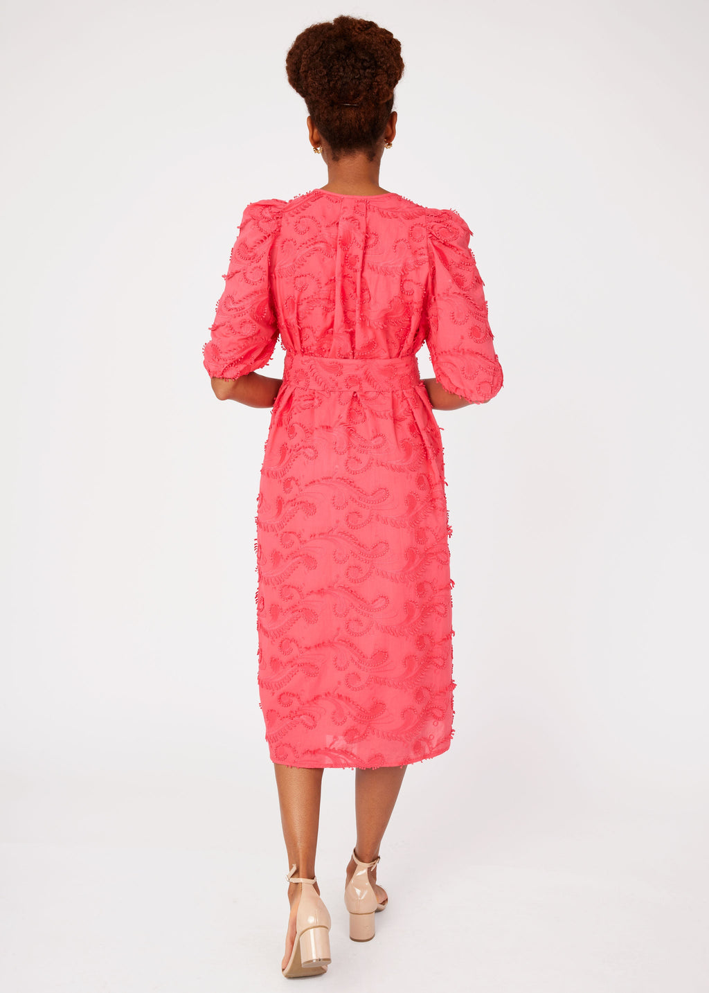 Florence Dress Hot Coral 3D Paisley Cotton