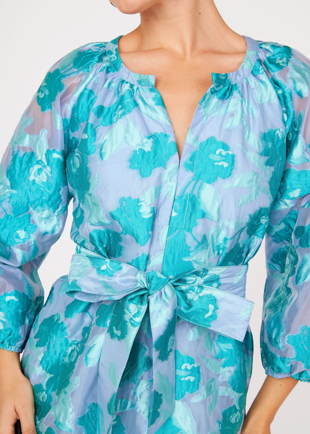 Elise Mini Dress Mint Rose Vine Organza