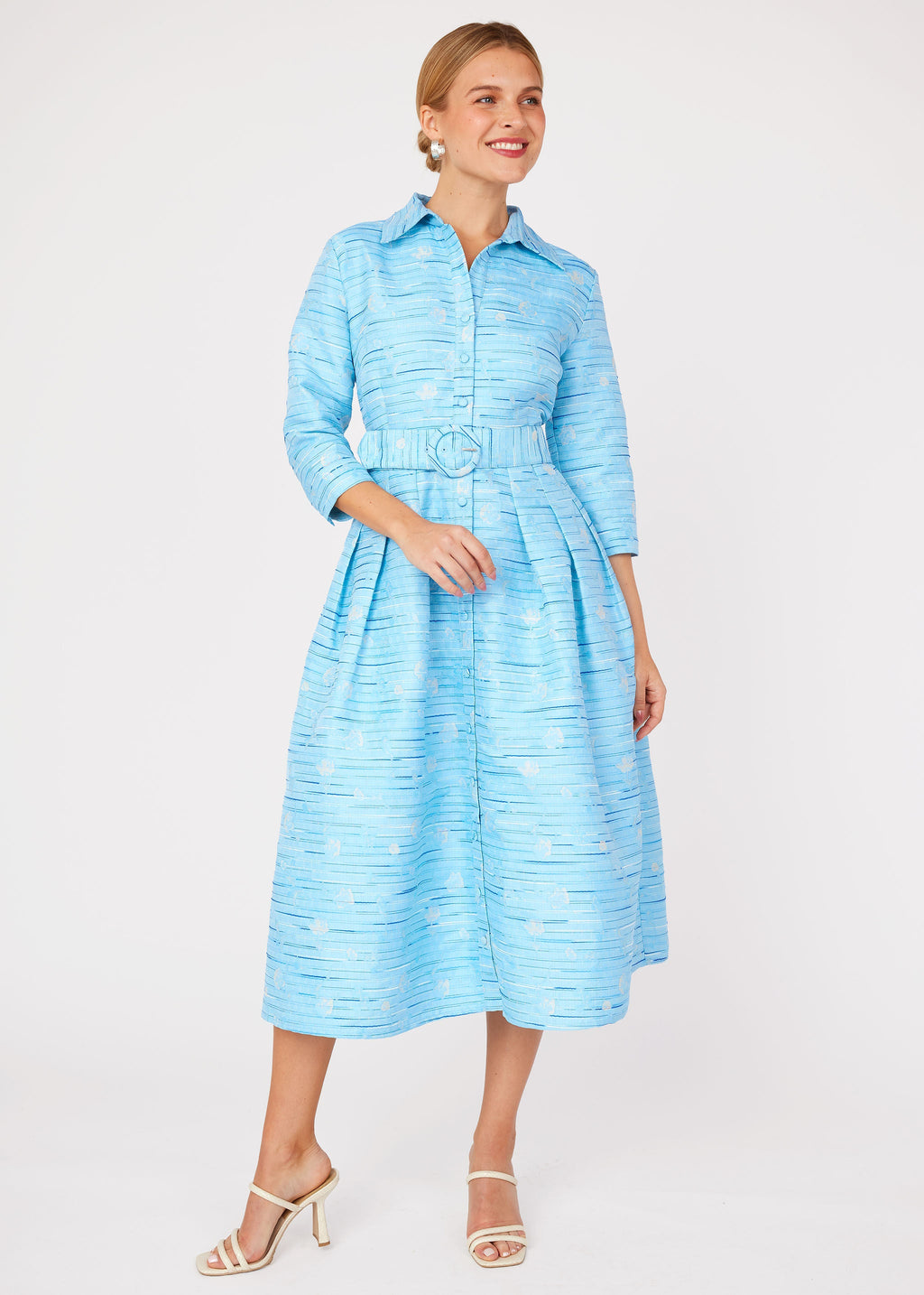 Cecilia Midi Dress Blue Textured Dupioni