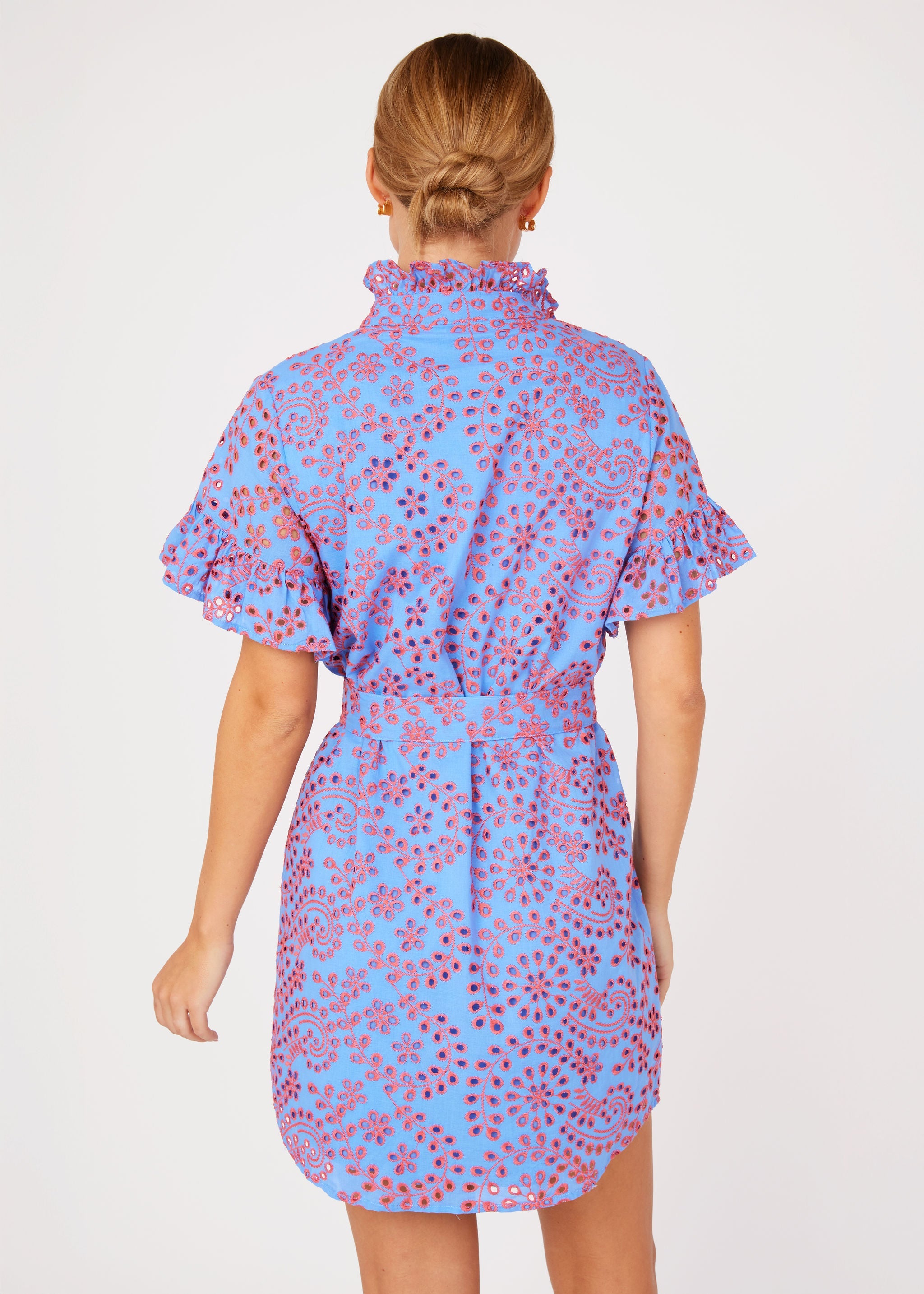 Katie Dress Blue and Pink Jasmine Eyelet