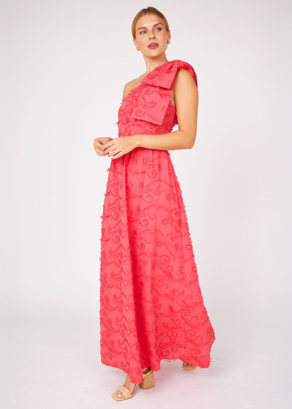 Caroline Gown Hot Coral 3D Paisley Cotton