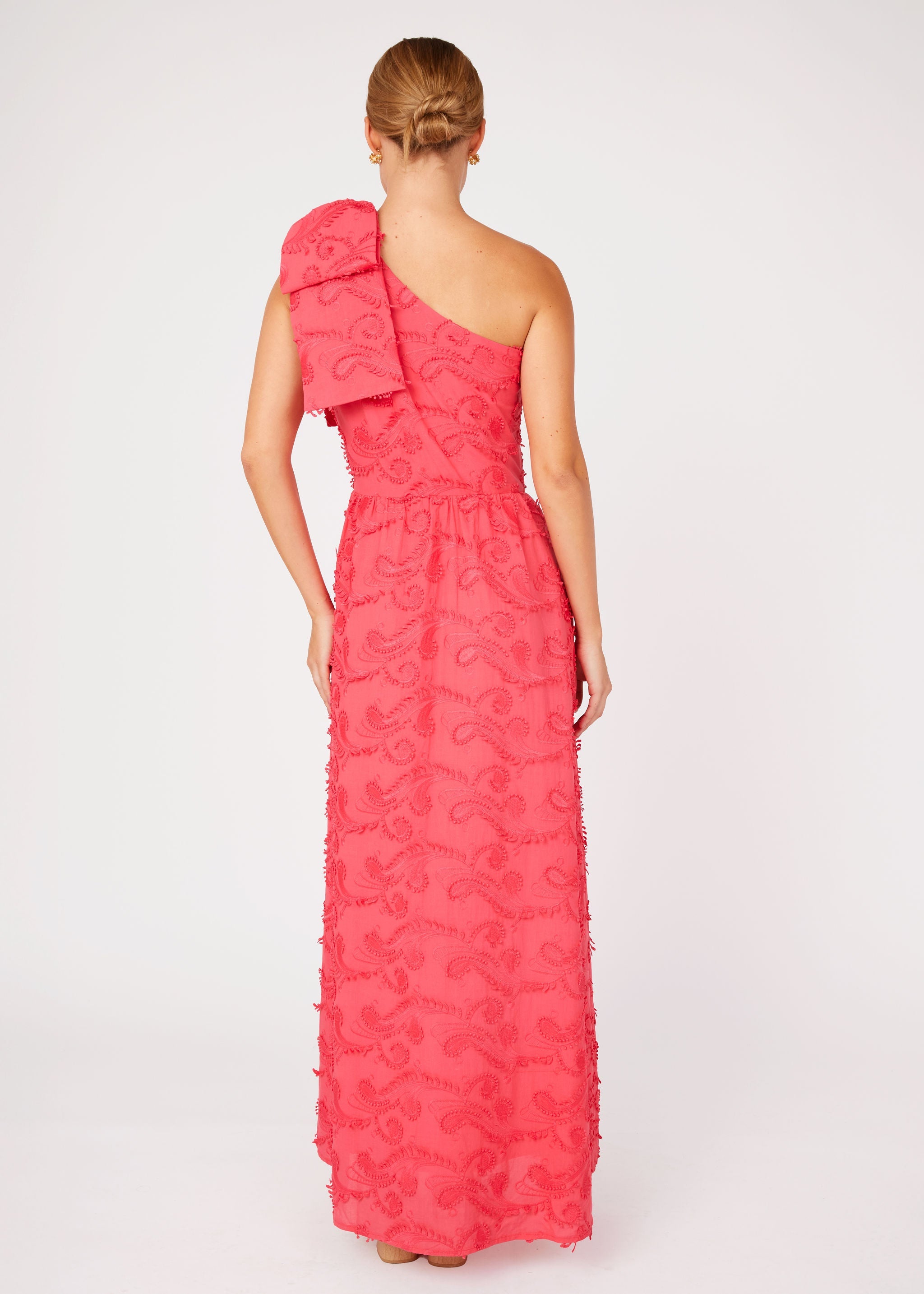 Caroline Gown Hot Coral 3D Paisley Cotton