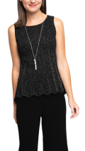 Molly Shimmer Sleeveless Pleated Swing Top; Black Shimmer