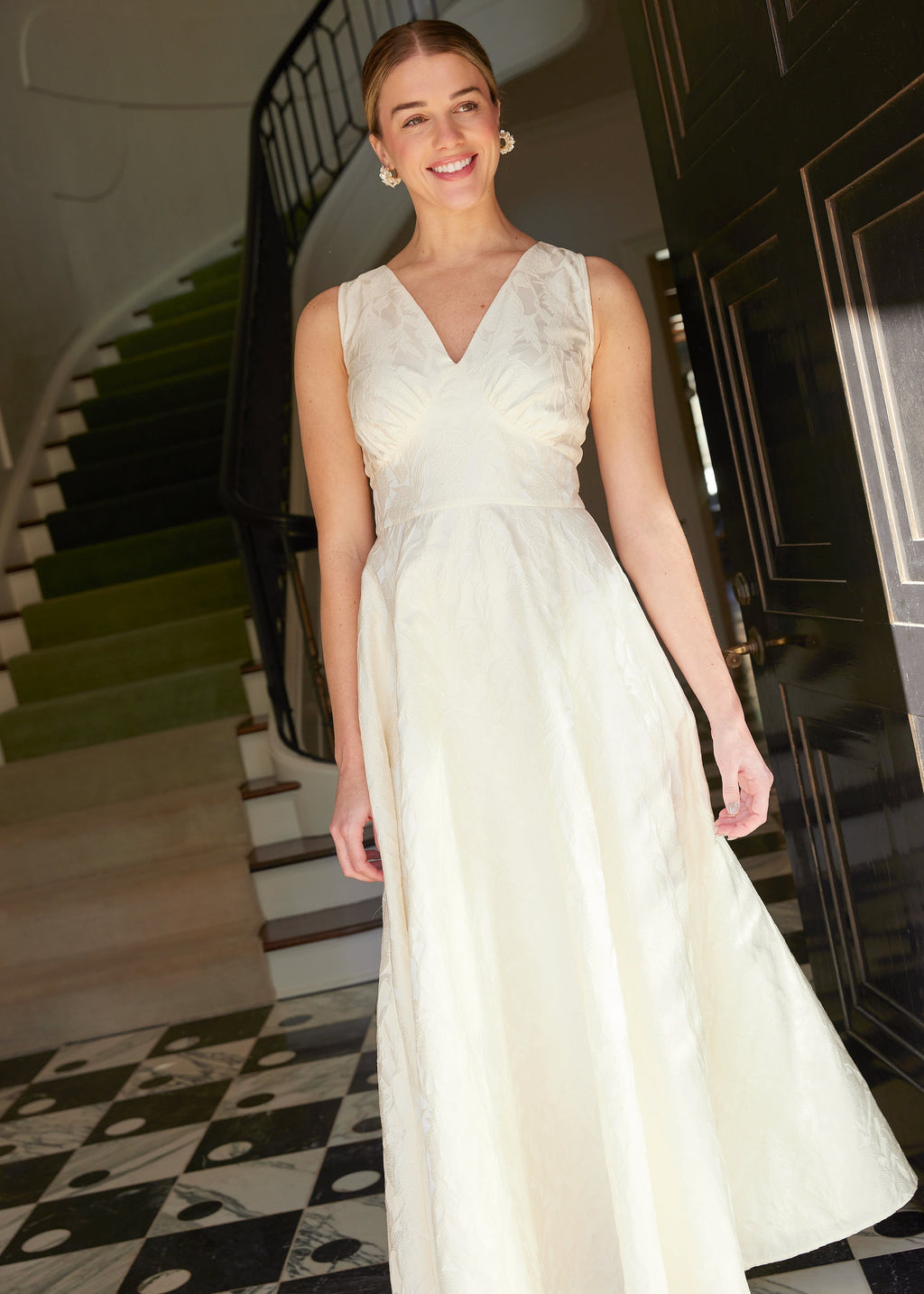 Martha Gown Ivory Garden Embossed Satin