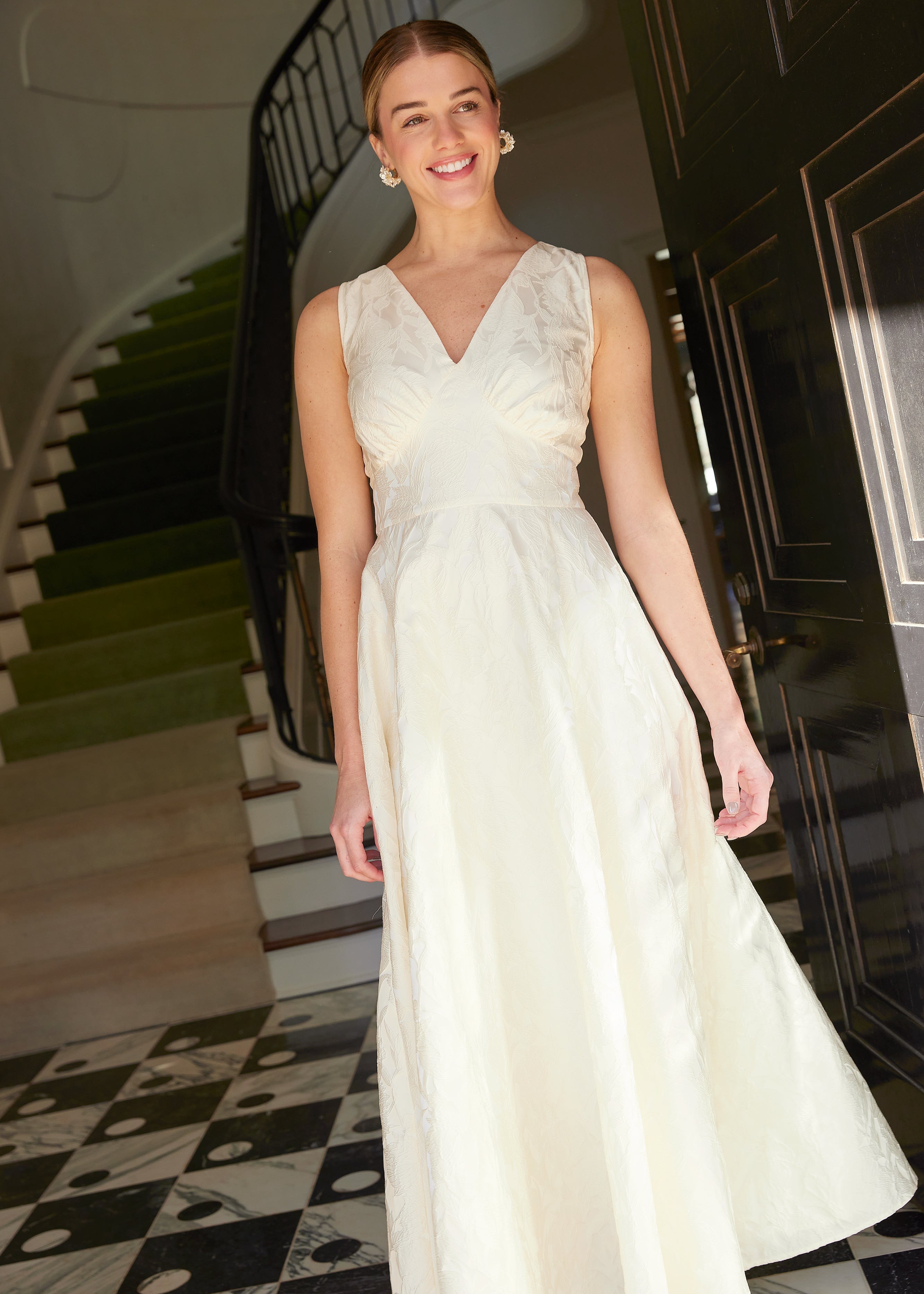 Martha Gown Ivory Garden Embossed Satin