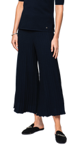 Giuliana Plisse-Look Cropped Wide Leg Pants; Dark navy