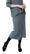 Lexi RIb-Knit Midi Wrap Skirt; Gray