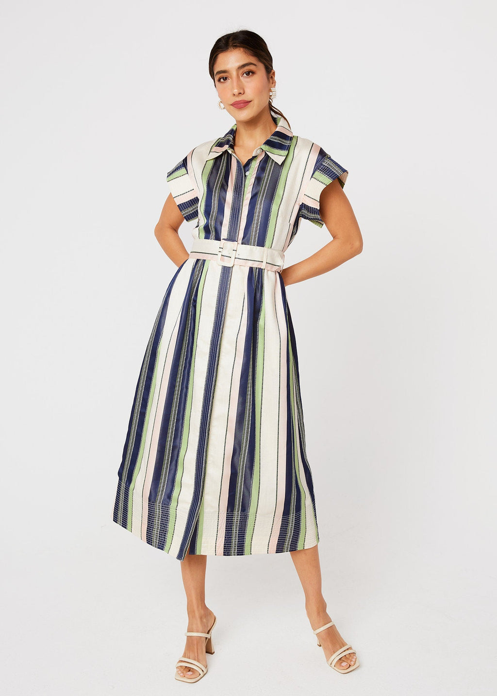 Harper Dress Navy Coastal Stripe Jacquard
