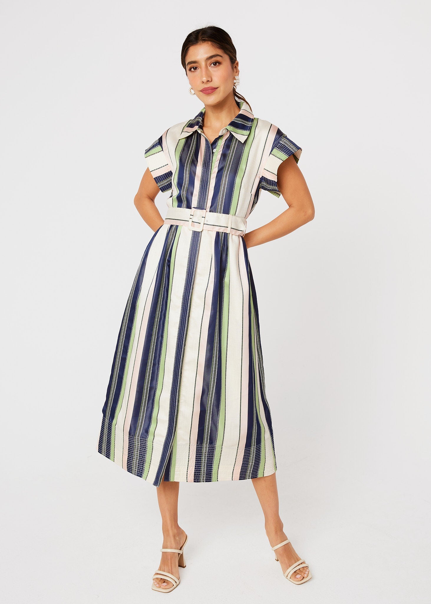 Harper Dress Navy Coastal Stripe Jacquard