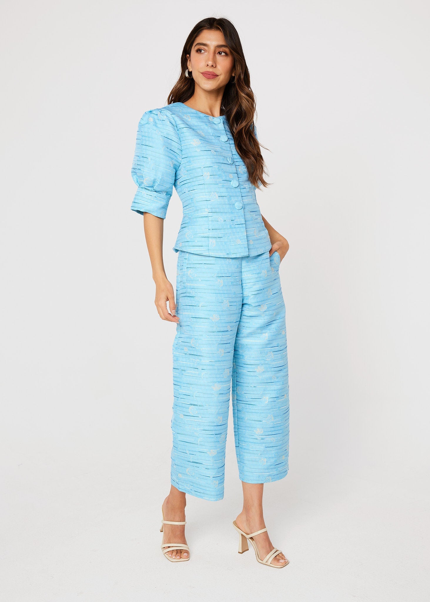 Cleo Top Blue Textured Dupioni