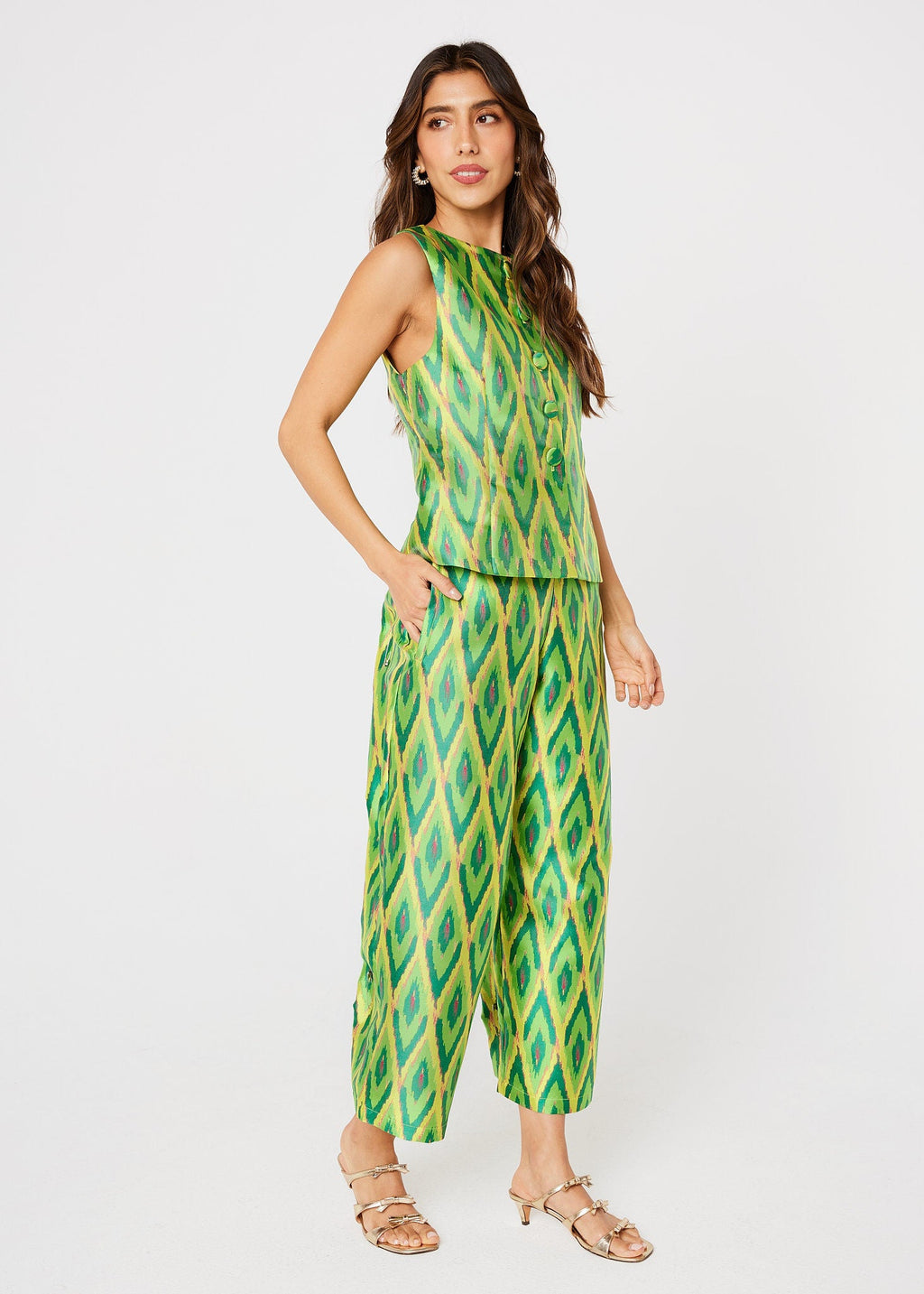 Taylor Pant Lime Ikat Jacquard