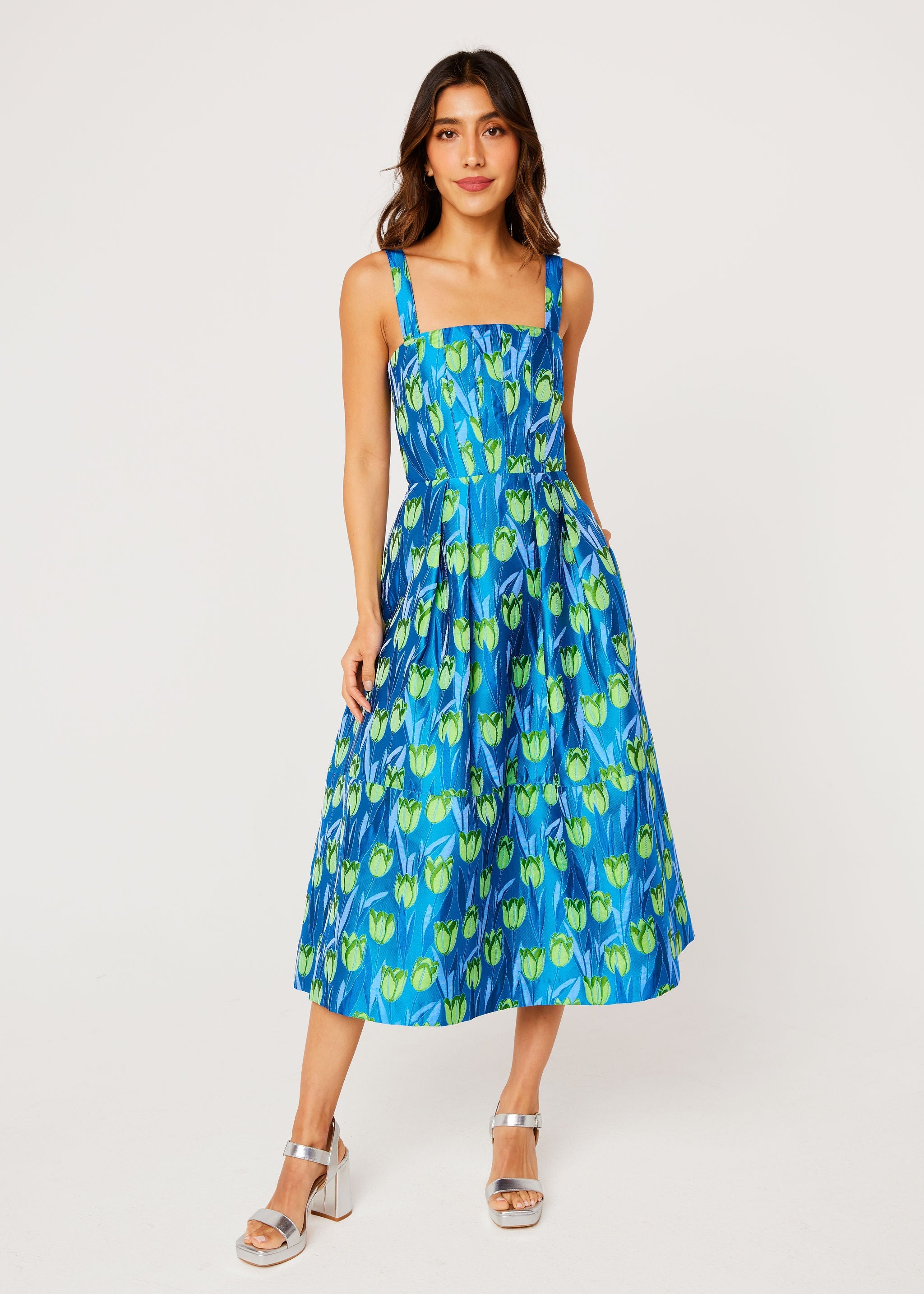 Catherine Dress Cobalt Tulip Jacquard