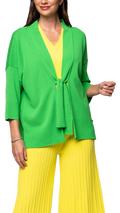 Malia Three-Quarter Sleeved Front-Tie Cardigan; Bright Green