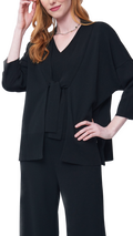 Malia Three-Quarter Sleeved Front-Tie Cardigan; Black