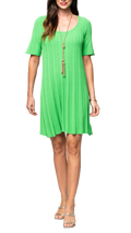 Stephanie Wave Rib Knit Short Sleeved Swing Dress; Bright Green