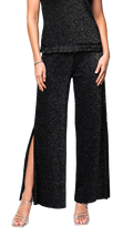 Thalia Wide Leg Shimmery Pant with a Slit; Black Shimmer