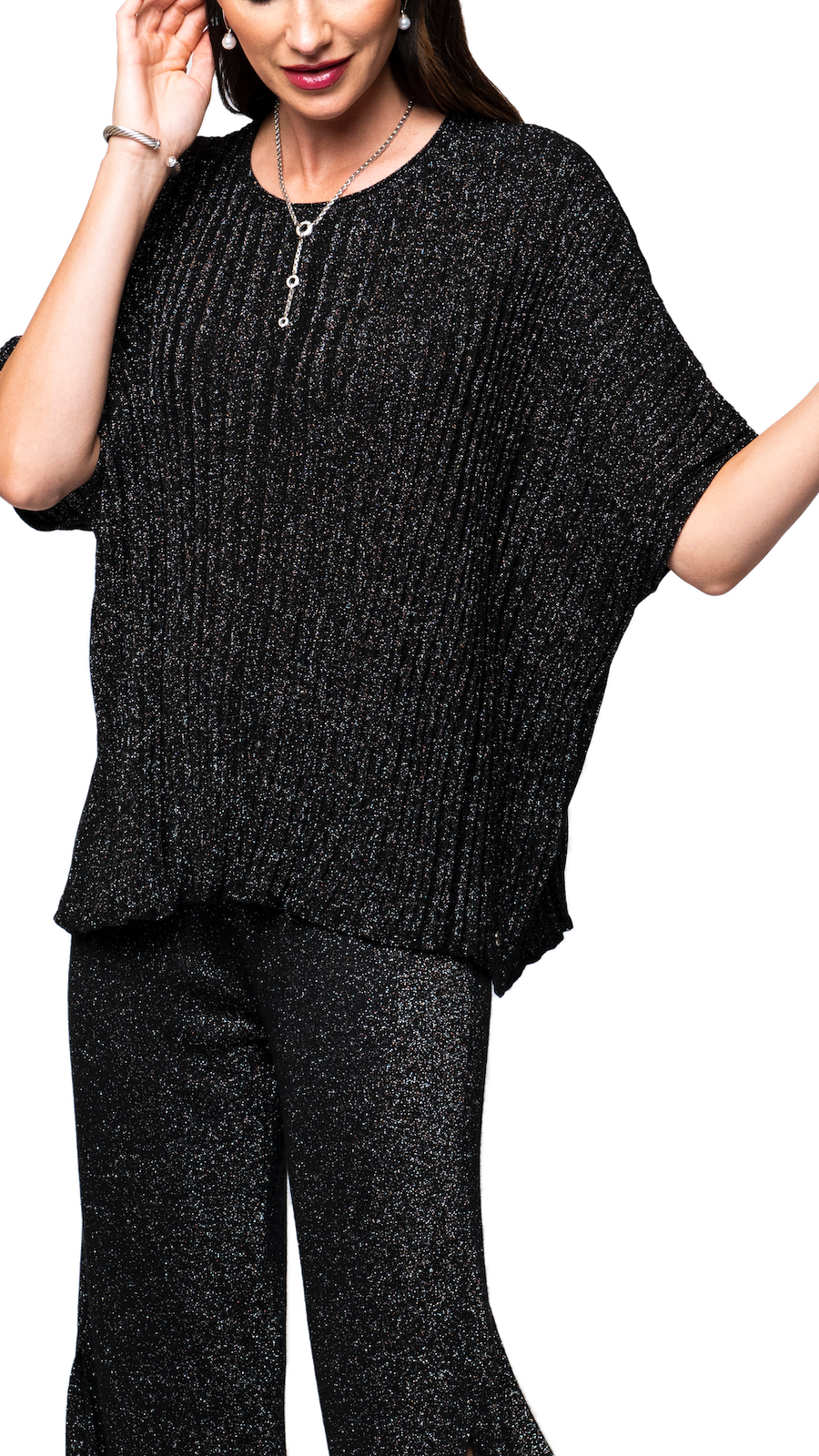Evie Shimmer Drop Shoulder Top; Black Shimmer